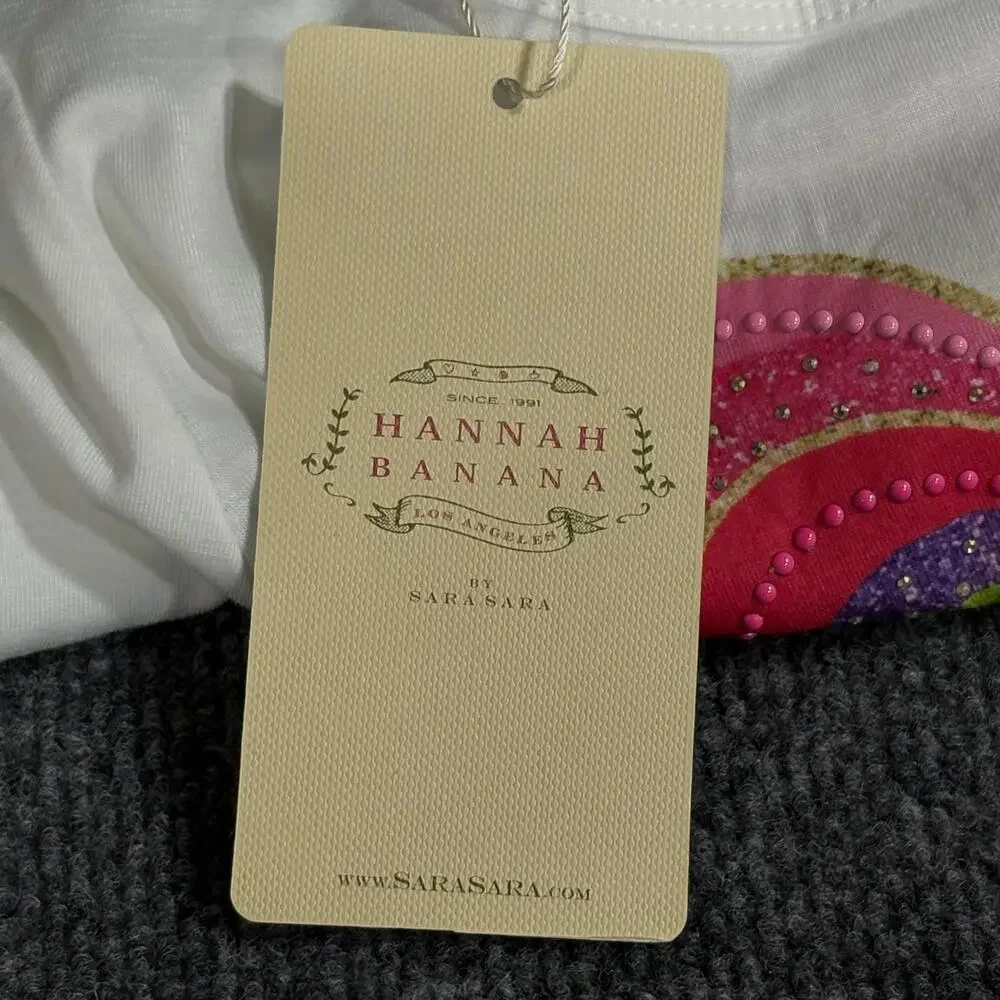 Hannah Banana Shirt Girls 8 White Heart Sequin Long Sleeve Graphic Top New